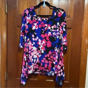 Clara Sun Woo Off Shoulder Blouse Blue and Pink Size Large Made in USA